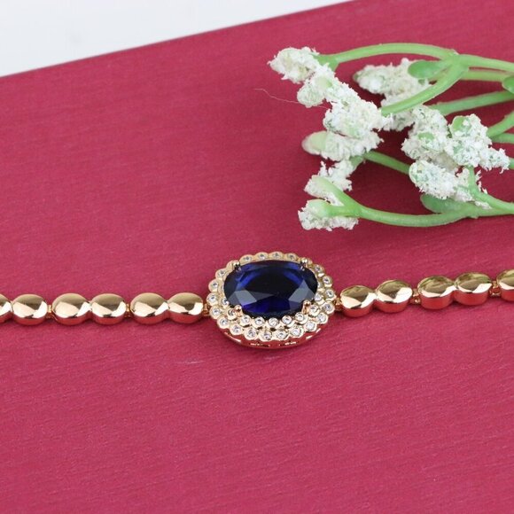 Rose Gold Bracelet with Blue Center Stone, XPBL0681 - Picture 6 of 12